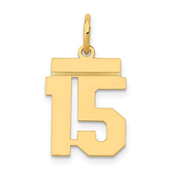 14k Yellow Gold Athletic Collection Small Polished Number 15 Pendant